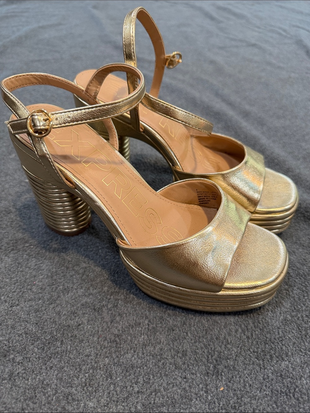 Express Gold Metallic Platform Ankle-Strap Sandals